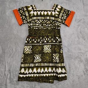 Vintage Kiyomi Hawaii Green‎ Mod Print Midi True Wrap Dress XXS Iolani Lagenlook